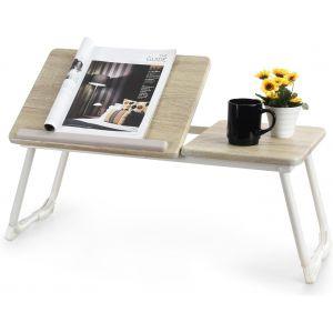 acdsgd-Meuble Cosy Table de lit Tablette pour Prdinateur Portable Plateau R&eacute;glable Petit Bureau Nomade Support PC, Ch&ecirc;ne + Blanc, 65x30x27.5cm - Neuf