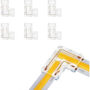 Kalanka-Lot De 6 Connecteurs D'angle En L Pour Rubans Led Cob, Sans Soudure Et Transparent, Connecteurs 2 P&ocirc;les Pour Bandes Led Cob Smd 12v/24v (Largeur 8 Mm) (Transparent) - Neuf
