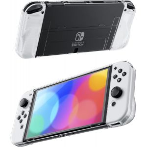 Clear Protective Case Compatible with Nintendo Switch OLED,Hard Shell Cover for Switch OLED Console,Soft Shell with Comfortable Grip for Joycon Controller - Neuf