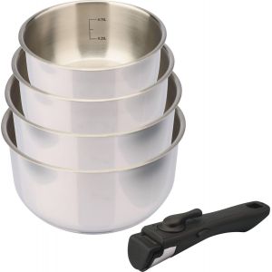 Subzonal-Baumalu - Lot De 4 Casseroles Com&egrave;te - Acier Inoxydable - Tous Feux Dont Induction - Triple Fond Thermo Diffuseur - Manche Amovible - Int&eacute;rieur Gradu&eacute; - &Oslash;14, 16, 18 Et 20cm - Neuf