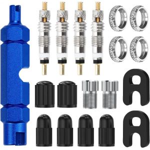 Kal-Lot De 11 Adaptateurs De Valve De Vélo, Adaptateur De Valve Presta Avec Extracteur De Noyau De Valve, Inserts De Valve Français Et Capuchons De Protection Pour Réparation De Vélo Et Vtt (11) - Neuf
