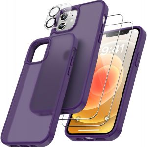 Kal-4 En 1 Coque Pour Iphone 12 Avec 2 Verre Trempé Et 1 Caméra Protecteur, [Coussin D'air Intégré] Antichoc Antirayures Bumper Protection Housse Pour Iphone 12 6.1"", Violet Foncé - Neuf