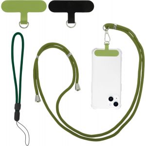 KAL-Ensemble Cha&icirc;ne De T&eacute;l&eacute;phone Portable Universelle, Dragonne De T&eacute;l&eacute;phone Portable Avec 2 Patchs Universels, Cha&icirc;ne T&eacute;l&eacute;phone Portable Pour &Eacute;tui Smartphones Standard, Vert Herbe - Neuf