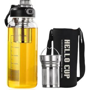 Gourde En Verre Borosilicate De 1,5 L Avec Bec D'écoulement À Thé, 1500 Ml, Portable, Anti-Fuite, Idéale Pour Les Amateurs De Thé, La Gym, Le Sport, L'extérieur, Le Fitness, Le Bureau, Sans Bpa - Neuf