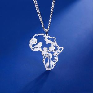 Animal Afrique Carte Avec Drapeau Pendentif Colliers Hip-Hop Style Acier Inoxydable Israël Cartes Africaines Bijoux Pour Femmes Hommes - Neuf