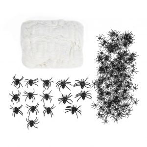 Toiles D'araign&eacute;es D'halloween Toiles D'araign&eacute;es Extensibles 200g Avec 215 Araign&eacute;es En Plastique Pour Maison Hant&eacute;e Int&eacute;rieure Et Ext&eacute;rieure - Neuf