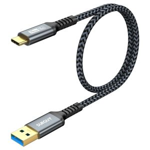 TRAHOO-USB C C&acirc;ble, USB 3.0 USB-A vers USB-C 10 Gbit/s C&acirc;ble en Nylon Tress&eacute; de Type-C Compatible avec iPhone 17/16/15 Pro Max, Galaxy S24 S23 S22, Android Auto - Gris, 0.5m, 2Paquet - Neuf