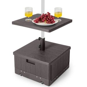 Base De Parasol 53 X 53 X 45 Cm 3 En 1 Avec Plateau De Table Facile &Agrave; D&eacute;placer Style Contemporain En Hdpe Noir Helloshop26 20_0010641 - Neuf