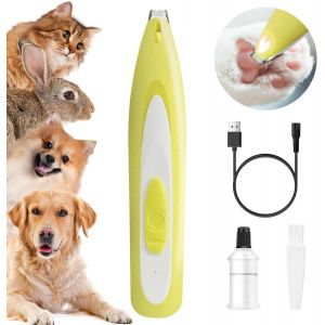Tondeuse Chien, Tondeuse De Pattes De Chien Usb Rechargeable De Compagnie Avec Lumi&egrave;re Led Faible Bruit, Tondeuse &Agrave; Poils Pour Pattes Pour Chiens Chats Pattes, Oreilles, Visage, Corps (Jaune) - Neuf