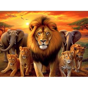 Ayuhr-5d Diamond Painting Diy Kits Lion Et Éléphant, Animal Tigre Broderie Diamant Kits De Broderie Au Point De Croix Strass Rond Résine Peinture Décor À La Maison 30x40 Cm - Neuf