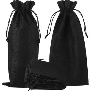 Lot De 10 Sacs À Vin En Toile De Jute Avec Cordon De Serrage Pour Bouteille De Vin, Idéal Pour Une Dégustation À L'aveugle, Une Fête D'halloween Ou Des Vacances (Noir) - Neuf