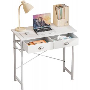 KSFAL-Petite Bureau d'Ordinateur Avec 2 Tiroirs Àtissus 31.5 Pouces Bureau d'Ordinateur Blanc Pour Petits Espaces,Table Avec Rangement,Domicile Et Postes de Travail Informatiques - Neuf