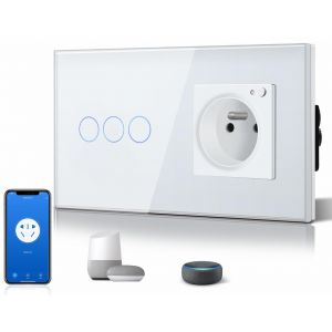 Interrupteur normal et prise USB C, basculant avec voyants LED, cadre en verre, installation facile, faciles à nettoyer, 1 entrée 1 voie avec prise USB/type C, 157 mm Noir - Neuf