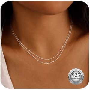 Colliers En Argent Pour Femmes Colliers En Argent Superpos&eacute;s Collier En Argent D&eacute;licat Collier Ras Du Cou En Cha&icirc;ne Pour Femmes Bijoux Brillants Cadeaux Pour Femmes Filles - Neuf