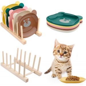 Kalanka-Gamelle Chat, 10 Pi&egrave;ces Gamelle Pour Chat Plate, Bol Chats En Plastique R&eacute;utilisable, Plates Et Peu Profondes Pour Les Petits Animaux, Aide &Agrave; R&eacute;duire La Fatigue De La Barbe - Neuf