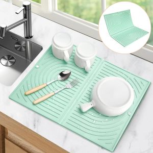 Eryi-Tapis Égouttoir Vaisselle, Pliable Tapis Vaisselle, Résistant À La Chaleur Tapis De Séchage Vaisselle, Universel Antidérapant Sous-Plat En Silicone Pour Cuisine (43×34 Cm, Vert) - Neuf