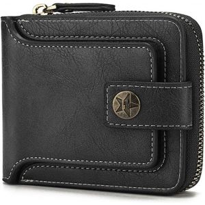 Portefeuille Homme En Cuir Pu, Porte Monnaie Portable Avec Fermeture À Glissière, Portefeuille Cuir Homme Compartiments Multiples Avec Id Fenêtres - Neuf