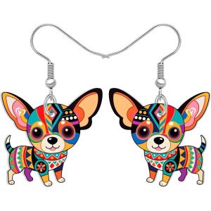 Kal-Boucles D'oreilles Boh&egrave;me Chihuahua Pendantes En Acrylique - Bijoux Boh&eacute;miens - Cadeau Pour Femme, Fille, M&egrave;re, Propri&eacute;taire D'animaux De Compagnie - Neuf
