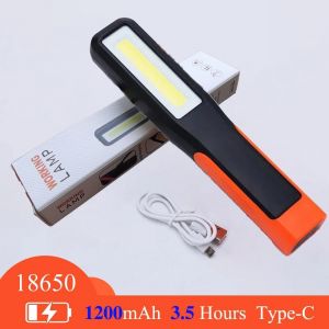 Lampe De Travail Led Cob Portable,Lampe Mécanique De Garage De Voiture,Lampe De Poche De Charge De Type C,Torche Magnétique,Lumière D'Urgence,Éclairage D'Avertissement.Orange. - Neuf
