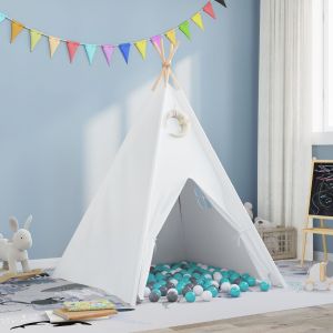 Vidaxl Tente Teepee Pour Enfants Avec Sac Couleur P&ecirc;che Et Balles De Jeu En Blanc - Neuf