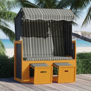 Prolenta Premium - Strandkorb Avec Auvent R&eacute;sine Tress&eacute;e Et Bois Solide Noir Gris - Neuf