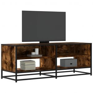 Meuble Tv Chêne Fumé 120,5x40x46 Cm Bois D'ingénierie Et Métal - Neuf
