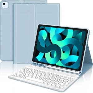 Coque Clavier Pour Ipad Air 5 2022/Air 4 2020, Azerty Clavier Bluetooth Magnétique Détachable Pour Ipad Air 5/4 10.9"", Bleu Ciel - Neuf
