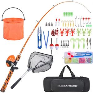 Kids Fishing Rod Set With Complete Starter Kit Portable Telescopic Fishing Rod And Spincast Reel With Fishing Net And Bucket For Boys, Girls And - Neuf