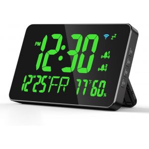 Ejoyous Horloge Numérique pour Chambre à Coucher, Calendrier Numérique électrique WiFi, Horloge de Jour avec Thermomètre, Hygromètre, Date, Horloge de Bureau LED, Réveil Double Table, - Neuf