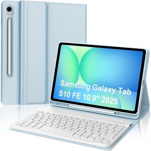 &Eacute;tui Avec Clavier Pour Samsung Galaxy Tab S10 Fe 10.9"" 2025, S9 Fe/S9 11"" 2023, Italien Qwerty Clavier Bluetooth Magn&eacute;tique Amovible Pour S10 Fe/S9 Fe/S9, Bleu Clair - Neuf