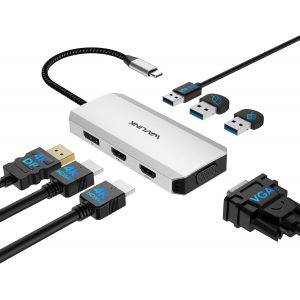 Station d'accueil USB-C pour Quatre &eacute;crans, Station d'accueil HDMI avec Deux Ports HDMI, DP, VGA et USB 2.0 pour Ordinateur syst&egrave;me Lenovo, HP, Windows - Neuf