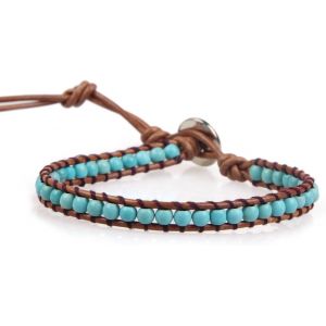 Kal-Bracelet Tour De Perle Turquoise Naturel Bracelet Rang De Cristal Nouveau Pour Femmes (Brun Bleu) - Neuf