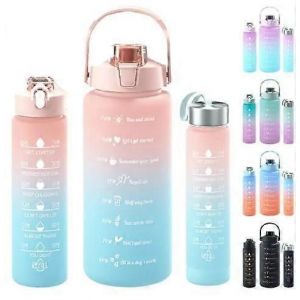 3 Bouteilles D'eau Pcs Avec Paille 300ml 900ml 2000ml Bouteilles D'eau De Sport De Motivation - Neuf