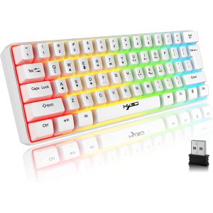 Checarzhn--No1-Clavier Sans Fil Eclairé Silencieux, 61 Touches Bluetooth 5.0 + 2.4g Double Mode Arc-En-Ciel Rétroéclairé Ergonomique Clavier 60% Avec Batterie Rechargeable Pour Windows Mac Pc Ps4 Gamer, Bl - Neuf