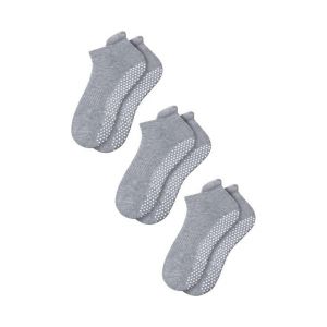 Lot De 3 Paires De Chaussettes Antidérapantes Pour Yoga Et Pilates, Pour Hommes Et Femmes, Taille Moyenne, Grises, Avec Points Antidérapants Pour Plus De Sécurité Et De Confort. - Neuf