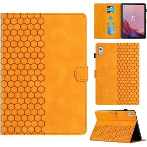 KAL-Coque Pour Lenovo Tab M9 2023 9 Pouces Mod&egrave;le Tb310Fu Bo&icirc;tier Avec Support Avec Fente Pour Carte, Motif Hexagonal Structur&eacute; Housse En Similicuir Pour Lenovo Tab M9 9"", Orange - Neuf