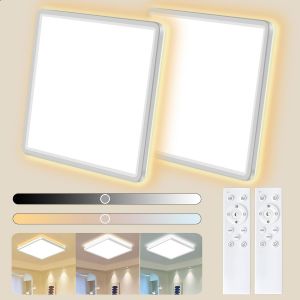 Plafonnier Led 24w 3200lm,3000k-6500k Lampe De Plafond Dimmable Avec T&eacute;l&eacute;commande Moderne Effet Backlighte Pour Salon Chambre Cuisine Salle De Bain Balcon Carr&eacute; &Oslash;29cm,Blanc,2 Pi&egrave;ces - Neuf