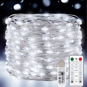 TRAHOO-Guirlandes Lumineuses, 15M 150 LED Minuteur 8 modes Aliment&eacute; par USB Fairy Lights avec T&eacute;l&eacute;commande D&eacute;coration Int&eacute;rieur/Ext&eacute;rieur pour Chambre, F&ecirc;te, No&euml;l - Neuf