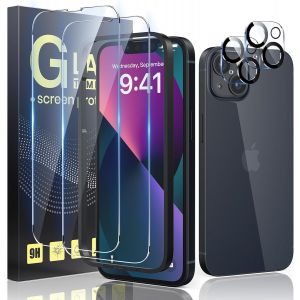 2+2, Verre Tremp&eacute; Pour Iphone 13 6,1"" Kit Outil D'Installation Facile, 2 Protection &Eacute;cran Vitre Pour Iphone 13 Avec 2 Protection Camera [Facile &Agrave; Installer] [Sans Bulles] - Neuf