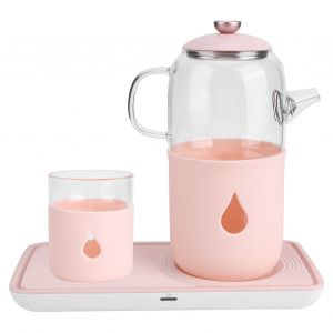 HJLIAN Bouilloire electrique rose multifonction 600 ml, theiere en verre a temperature constante, prise chinoise 220 V - Neuf