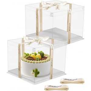 2pcs Boîte à Gâteaux Transparente,22 x 22 x 23,5cm Boîte Cadeaux en Plastique avec Couvercles Boîte à Gâteaux à Double Couche Boîte de Cake avec Base Ruban Boîte d'emballage de Boulangerie (6 Zoll) - Neuf