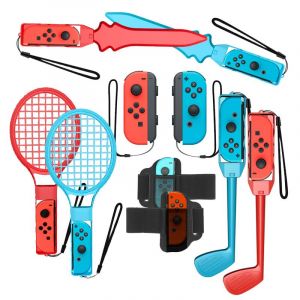 Raquette De Tennis 10 En 1 Pour Nintendo Switch, Manettes Joy-Con Pour Jeux Mario Tennis, Pack D'accessoires De Sport Nintendo Switch - Neuf