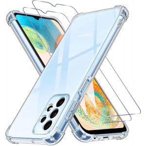 AEFJ-3 en 1 Coque pour Samsung A23 5G avec 2 Verre Tremp&eacute;, [Coussin d'air Int&eacute;gr&eacute;] Anti-Jaunissement Souple TPU Bumper Coque Protection pour Samsung Galaxy A23 5G 6.6"", Transparente - Neuf