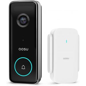 JEXNOVASHOP-aosu Sonnette sans Fil avec Caméra HD 5MP, Sonnette sans Fil Exterieur Etanche avec Pile, Sonnettes Vidéo avec Radar et PIR détection, Wi-FI 5/2,4 GHz, Angle Ultra Large de 166° - Neuf