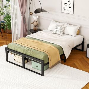 Ulteronixshop-Lit 140 x 190 cm avec sommier &agrave; lattes, lit en m&eacute;tal, 140 x 190-32 cm de hauteur, lit de rangement, cadre de lit 140 x 190 cm, lit &agrave; plateforme en m&eacute;tal, lit double sans sommier tapissi - Neuf