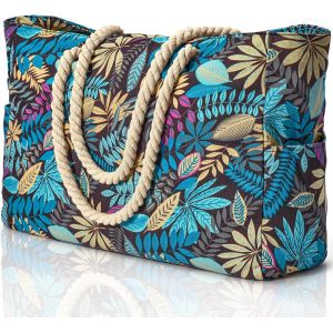 RFCBC-Sac de plage à rayures - Sac de plage étanche - Grand sac de plage avec fermeture éclair - Sac de shopping pour femme - XXL - Famille - Sac de courses - Sac à bandoulière - Uni - Sac de voyage - Neuf