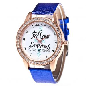 Zhoulianfa Strass D&eacute;coration Cadran Pu Bracelet En Cuir Casual Montre Pour Femme (Bleu) - Neuf