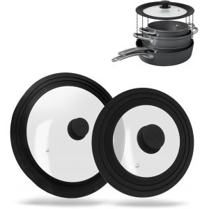 Subzonal-Culinario - Lot De 2 Couvercles Universels En Verre Avec Une Vanne De Sortie Et Un Bord En Silicone - Diam&egrave;tres De 16/18/20 Cm Et 24/26/28 Cm - Protection Anti-&Eacute;claboussures - Neuf