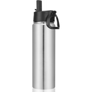 Eryi-660ml Bouteilles D'eau En Acier Inoxydable Avec Paille, Bouteille Isotherme Café Double Paroi Avec Couvercle Sans Bpa, Bottle Réutilisable En Métal Étanche Pour Sport, Enfant, Cadeaux - Neuf
