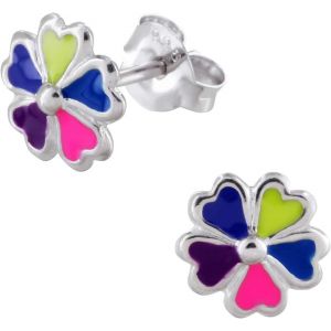 Kal-Boucles D'oreilles Pour Filles Et Enfants - Motif Fleur Et Trèfle En Argent Sterling 925 - Neuf